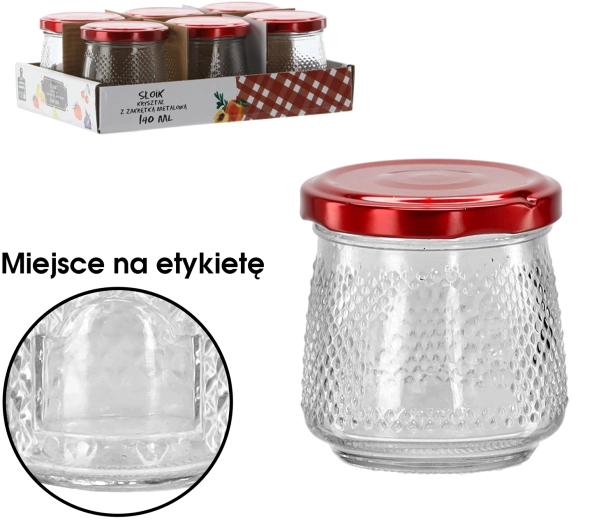 Borcan de sticlă 140 ml cu capac metalic roșu