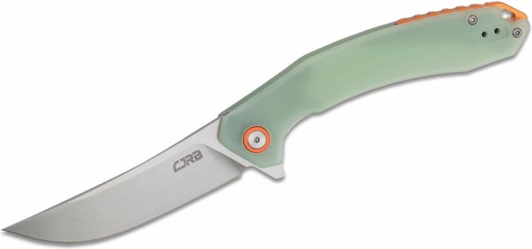 Cuțit pliabil de buzunar CJRB Gobi 8,9 cm, stonewash, G10 verde transparent (textură CNC)