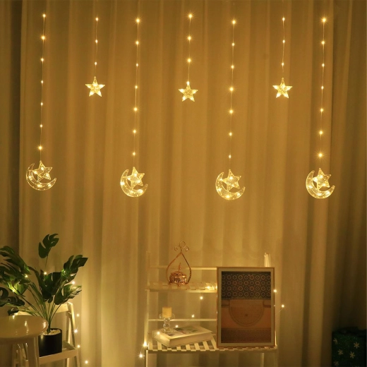 Draperie luminoasă LED de Crăciun cu stele și luni, 2 m