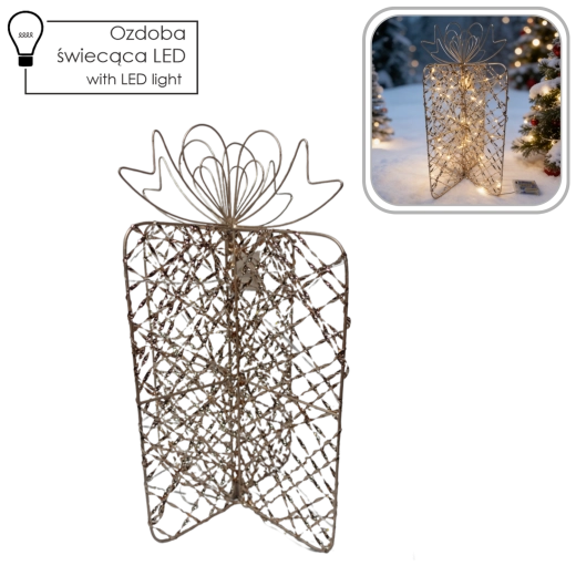 Decorațiune LED de Crăciun cadou aurie 31 × 50 cm - 1 bucată