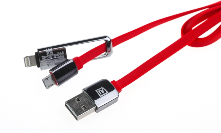 Remax King-Kong cablu 2‑în‑1 de încărcare și date 1 m roșu (USB-A / micro USB + Lightning)