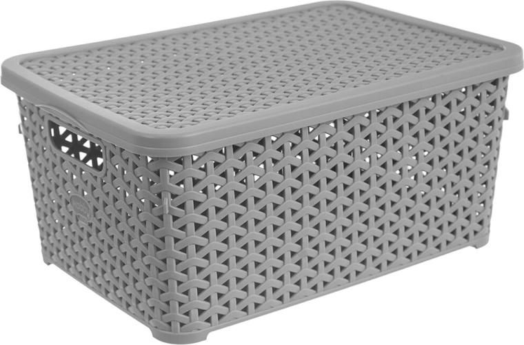 Cutie de depozitare din plastic Ratan cu capac Hobby 10 l, gri