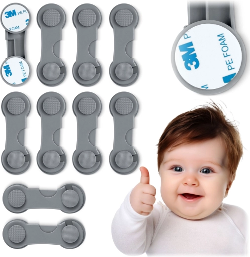 Siguranță pentru copii pentru dulapuri RICOKIDS, gri, set 10 buc