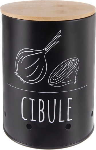 Doză pentru ceapă BLACK CZ cu capac din bambus, 13 cm