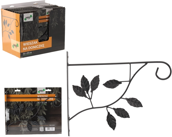 Suport de perete pentru ghiveci suspendat 31 × 25 cm – negru, motiv frunze