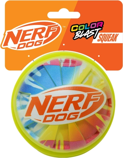 Minge pentru câini Nerf Dog cu fluier și prindere colorată 10 cm