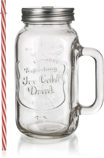 Cană din sticlă cu capac și pai 700 ml MADEIRA