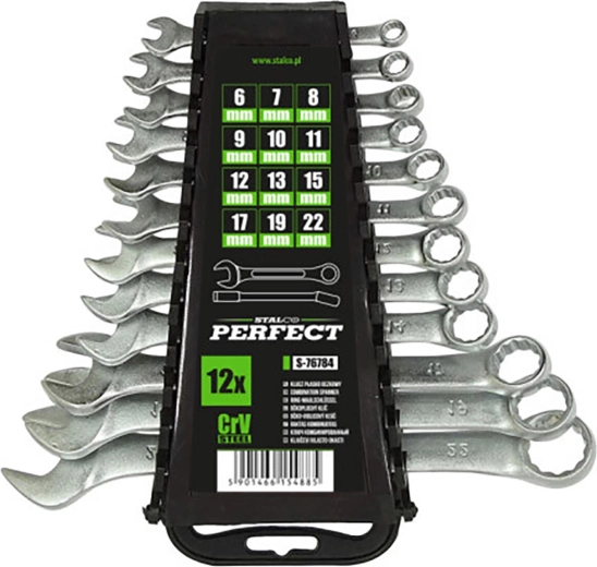 Set de chei combinate Stalco 6–22 mm, 12 piese, cu suport