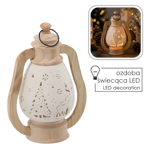 Figurină de Crăciun – felinar ceramic cu LED - 1 bucată
