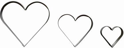 Set de forme decupatoare din inox, inimă – mari, netede, 3 piese