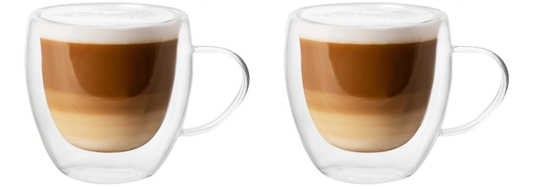 Set de 2 pahare termice cu perete dublu și toartă, 250 ml