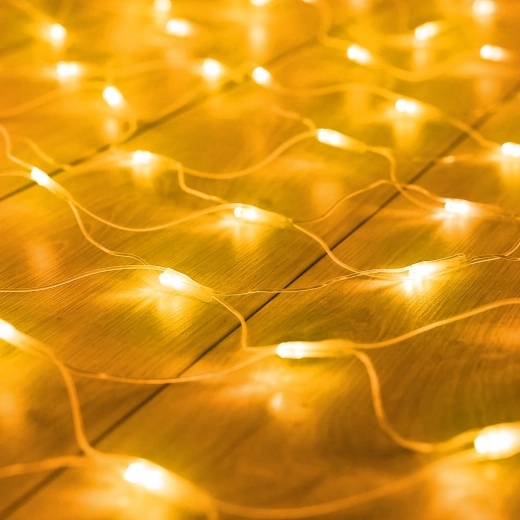 Plasă luminoasă LED cu 100 de LED-uri alb cald și telecomandă, 1,5 × 1,5 m