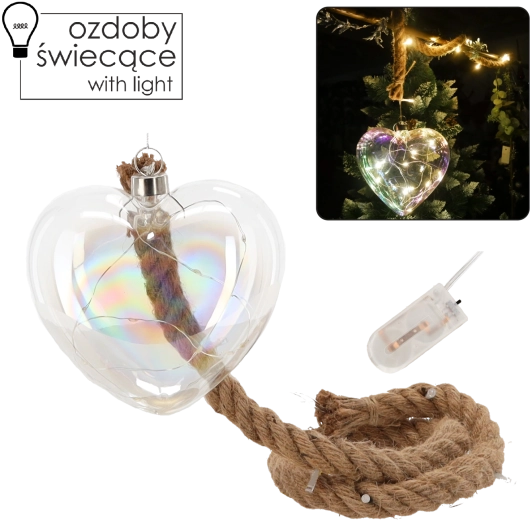 Decorațiune din sticlă în formă de inimă cu iluminare LED și cronometru