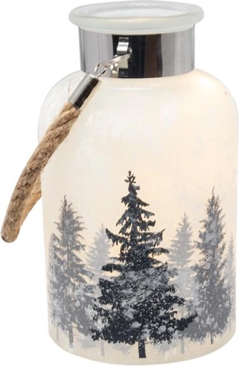 Pahar decorativ de Crăciun cu 10 LED-uri, 18 cm, motiv brăduți