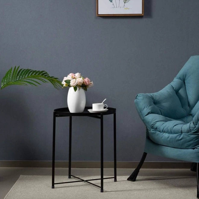 Masă rotundă din metal în stil loft - negru