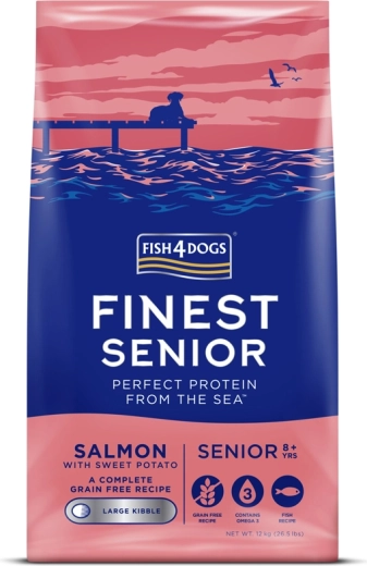 Fish4Dogs Finest somon cu cartofi dulci pentru câini seniori de talie mare 12 kg