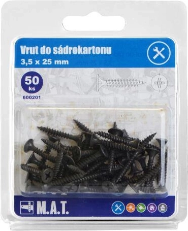 Șurub pentru gips-carton 3,5 × 25 mm, filet fin, fosfatat (50 buc)