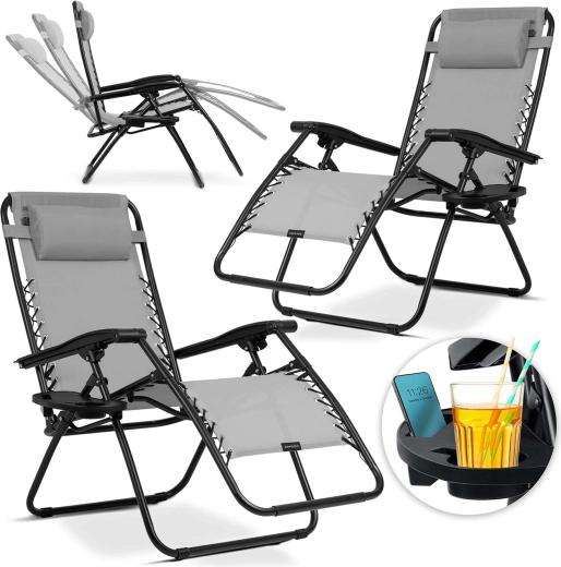 Șezlonguri de grădină pliabile cu pernă Sofotel ChillWell, set 2 buc., gri