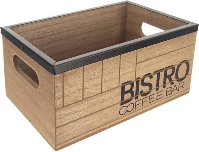 Lădiță din lemn Bistro coffee bar cu margine metalică 20 × 13 × 8,8 cm