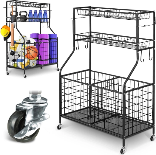 Humberg raft metalic mobil cu coșuri și cârlige 123,5 × 41,5 × 91 cm