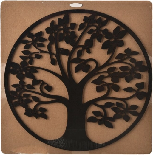 Arborele vieții – decorațiune de perete din lemn, neagră, 28 × 28 cm