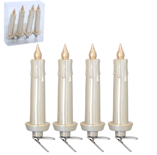 Set de lumânări de Crăciun cu clips, 11 cm – ornamente din plastic rezistent pentru brad