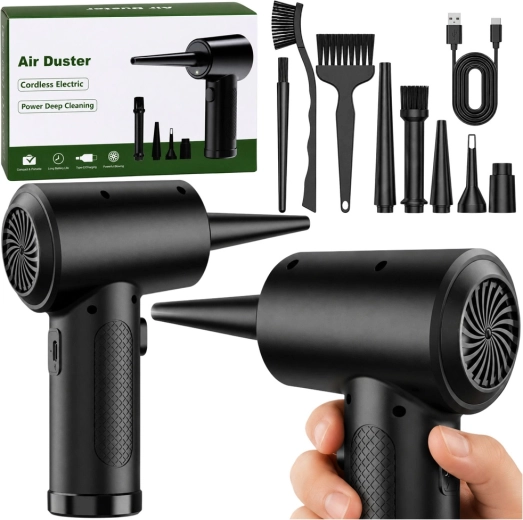 Pistol electrică de suflare pentru praf (air duster) USB-C cu set de duze și perii