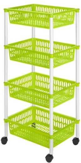 Raft cu coșuri pe roți, 4 etaje, 40 × 30 × 89 cm, plastic