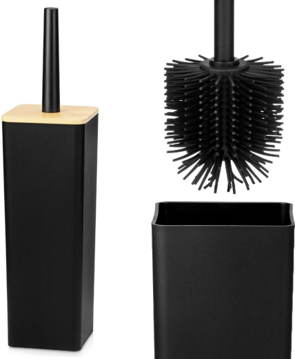 Perie WC din silicon Vilde cu suport, negru, 37,5 cm
