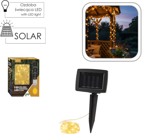 Șir luminos LED solar 100 diode alb cald 11,9 m IP44