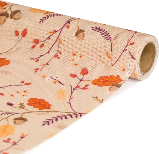 Traversă decorativă de masă cu motiv de crenguțe și frunze, 180 × 28 cm