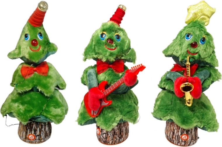 Brad de Crăciun dansator și vorbitor cu colinde în limba engleză