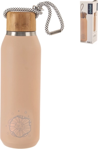 Sticlă termo din oțel inoxidabil cu capac din bambus, motiv floral, 0,6 l, roz