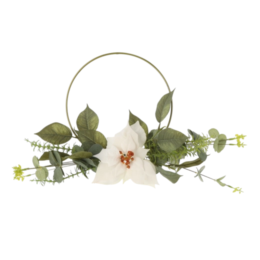 Decorațiune circulară de Crăciun cu floare de Crăciun artificială 45 cm – albă