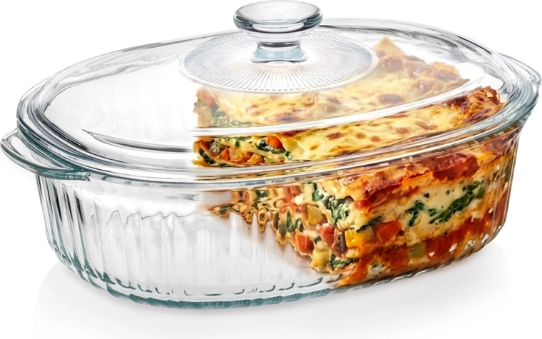Tavă de copt din sticlă termorezistentă cu capac 2,5 l