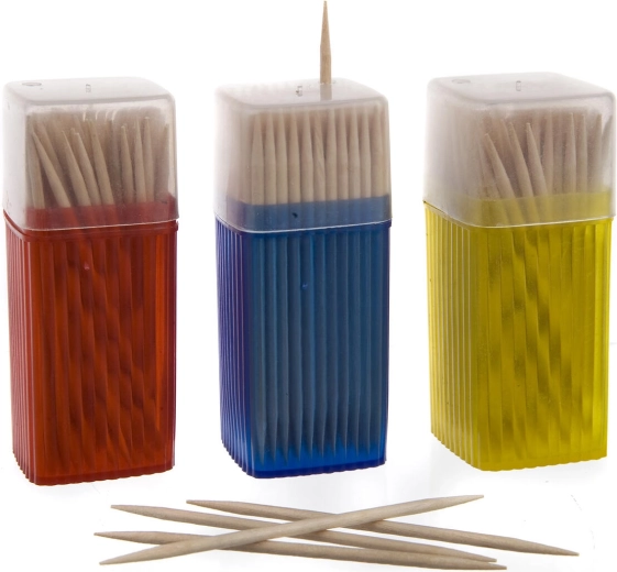 Scobitori din lemn, duble, în dozator, set 3 × 150 buc