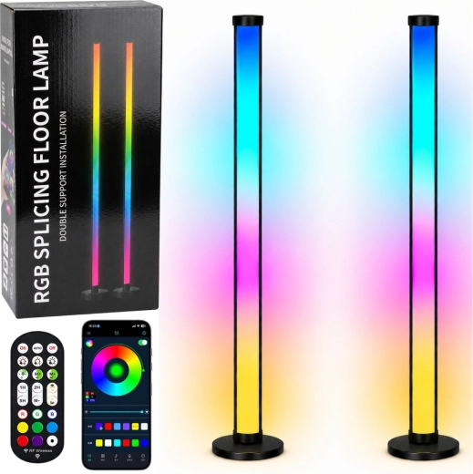 Lămpi de podea Smart RGB LED cu control prin aplicație și telecomandă, 125 cm, 2 buc.