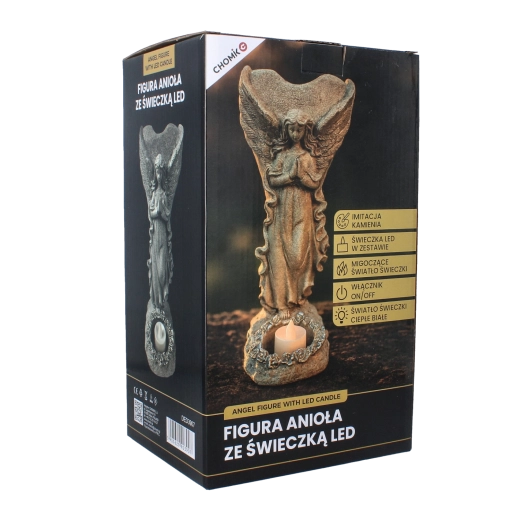 Figurină îngeraș cu lumânare LED și vază pentru flori, 26,5 cm