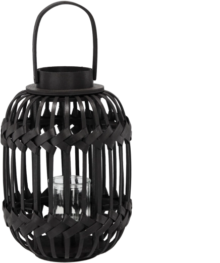 Sfeșnic tip lanternă neagră cu inserție de sticlă