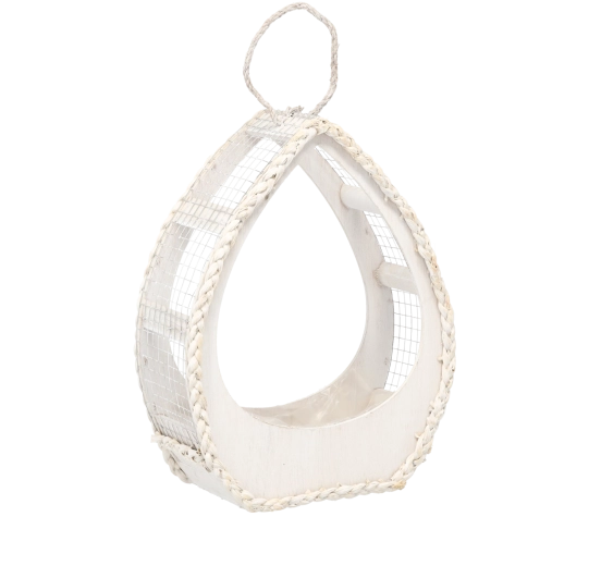 Înveliș decorativ alb din lemn pentru ghiveci, în formă de lacrimă, 31 × 21 × 41 cm