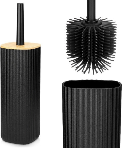 Perie WC din silicon Vilde cu suport, negru, 36 cm