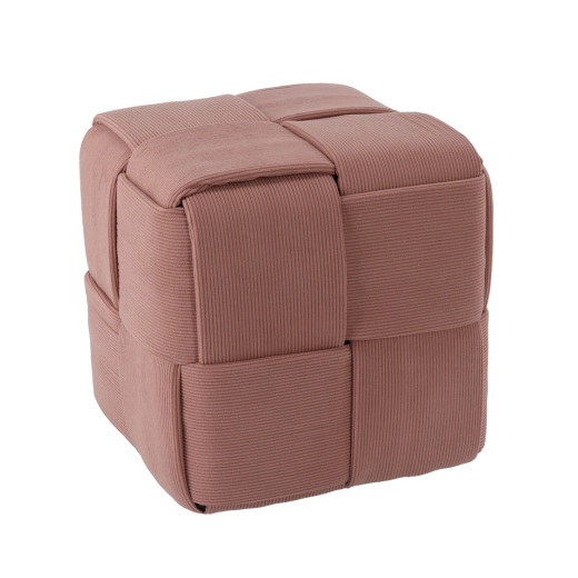 Taburet împletit roz, cub 39 × 39 × 39 cm