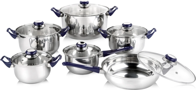Set de vase din inox Celeste 12 piese cu capace din sticlă