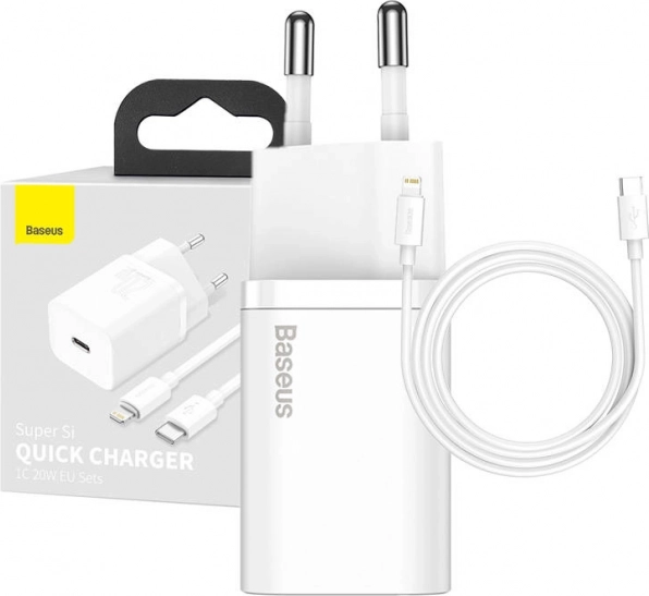 Încărcător BASEUS Super Si 20W 1× USB‑C + cablu USB‑C la Lightning 1 m (alb)