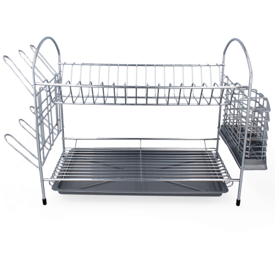 Suport de vase cu două niveluri 40 cm, oțel cromat, argintiu