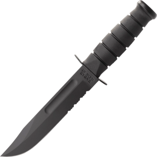 Cuțit tactic KA-BAR cu lamă fixă, tăiș zimțat, Kraton negru, teacă Kydex 17,9 cm