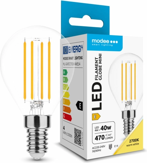 Bec LED Modee Filament Glob Mini G45 4 W E14, 470 lm, alb cald
