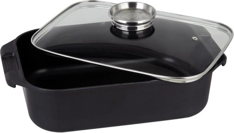 Tavă de copt cu capac de sticlă 6,5 l, antiaderentă, neagră