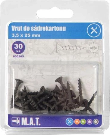 Șurub pentru gips-carton 3,5 × 25 mm cu filet grosier, fosfatat (30 buc.)