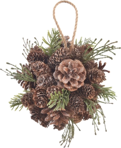 Bilă decorativă suspendată cu aspect de con de pin de pinie, 16 cm